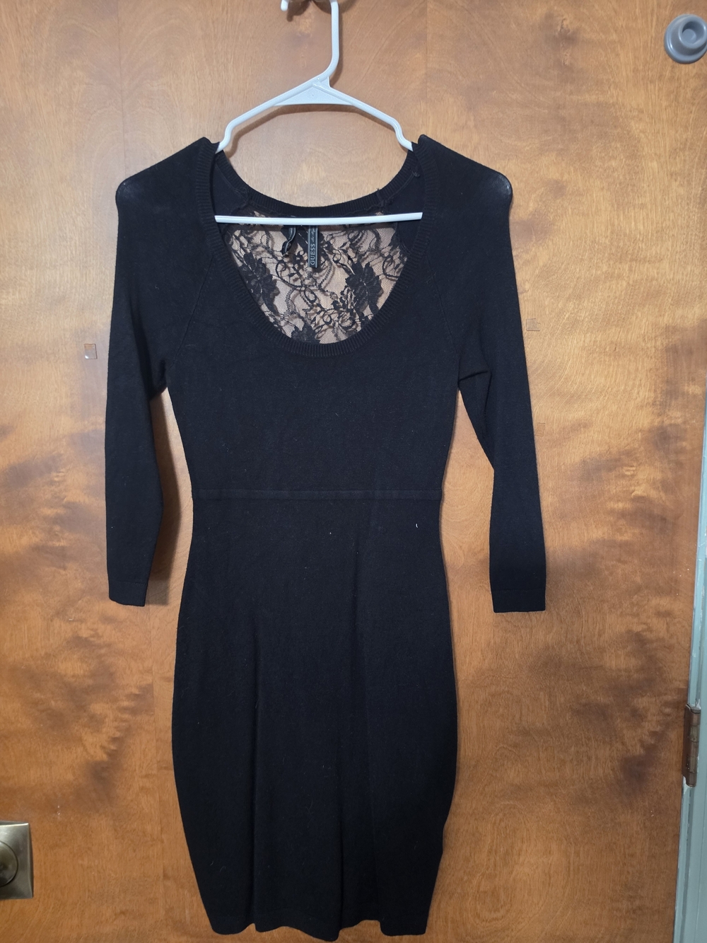 Guess Black Long-Sleeve Scoop Neck Sweater Dress with Lace Back